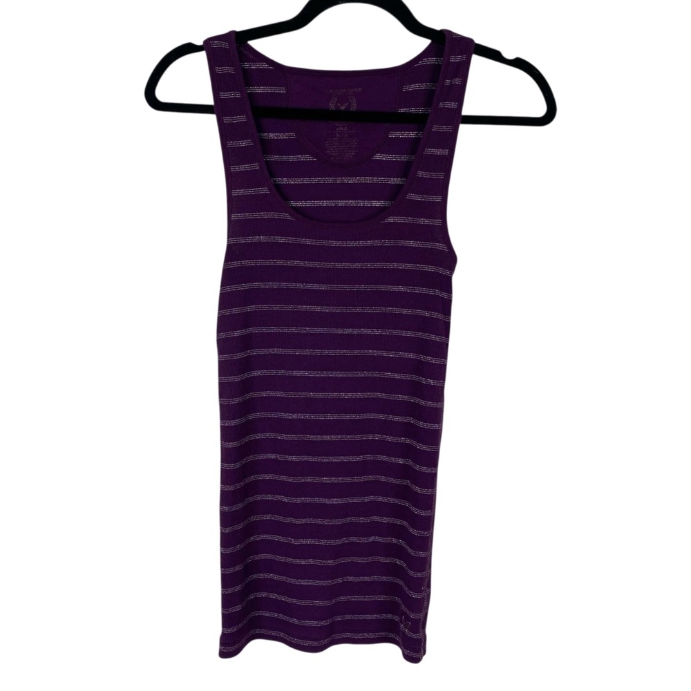 American Eagle Women's Top Purple Sz M 90's Y2K Long Preppy Metallic Stripes